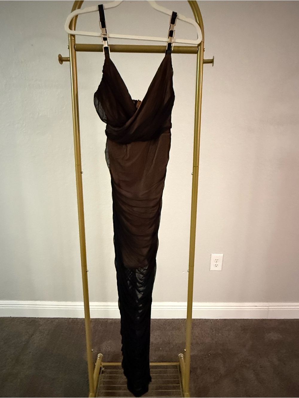 🖤 Posh By V Black Ruched Sheer Mesh Dress
